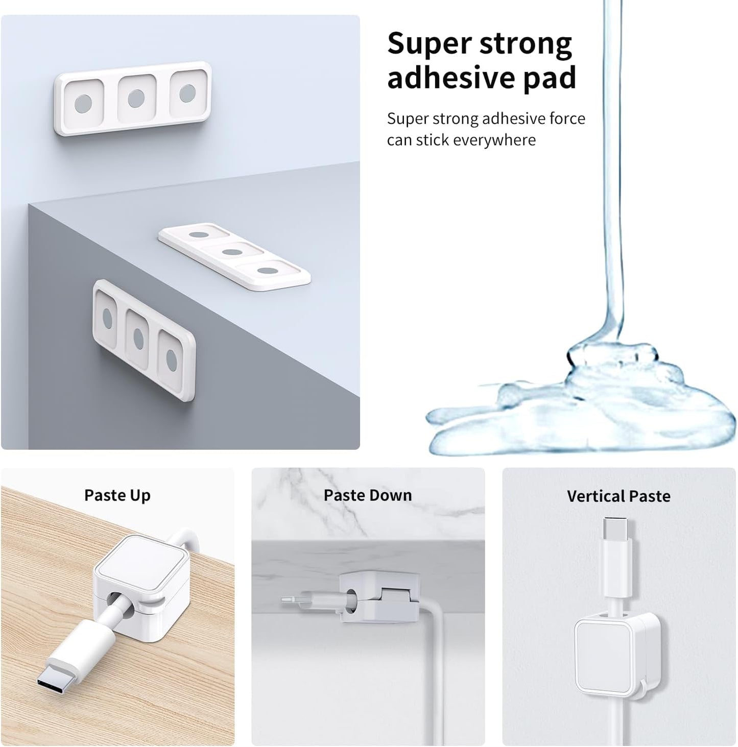 Magnetic Cable Organizer for Desk – Upgraded Wire Clips with Adhesive Base – Desktop Cord Holder for USB, Charging Cables – 6 Clips + 1 Magnetic Base (Black)
