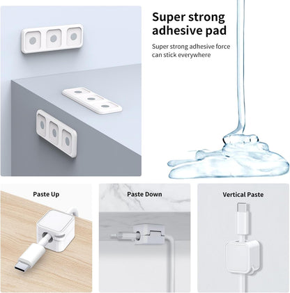 Magnetic Cable Organizer for Desk – Upgraded Wire Clips with Adhesive Base – Desktop Cord Holder for USB, Charging Cables – 6 Clips + 1 Magnetic Base (Black)