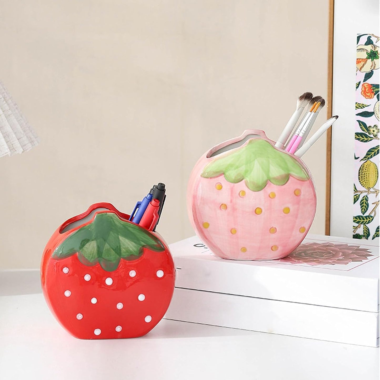1 PC Flower Makeup Storage Box Ceramic Blossom Five Petals Pen Holder Pen Holder Desktop Storage Box (Blue)