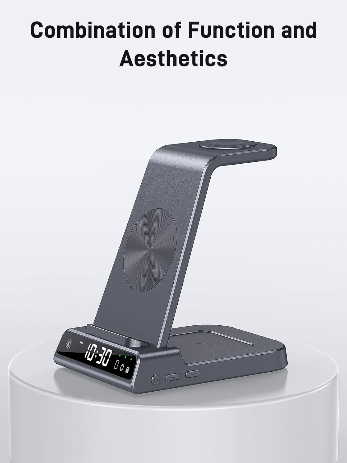 Wireless Charger for Samsung Charging Station: 3 in 1 Android Charging Stand with Dimmable Clock - Nightstand Organizer for Galaxy S25 Ultra, Galaxy Watch 8 7 6 5 4, Galaxy Buds, Space-Saving Charger