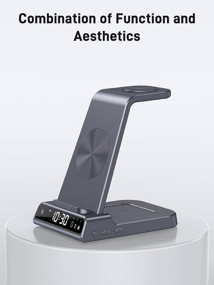 Wireless Charger for Samsung Charging Station: 3 in 1 Android Charging Stand with Dimmable Clock - Nightstand Organizer for Galaxy S25 Ultra, Galaxy Watch 8 7 6 5 4, Galaxy Buds, Space-Saving Charger