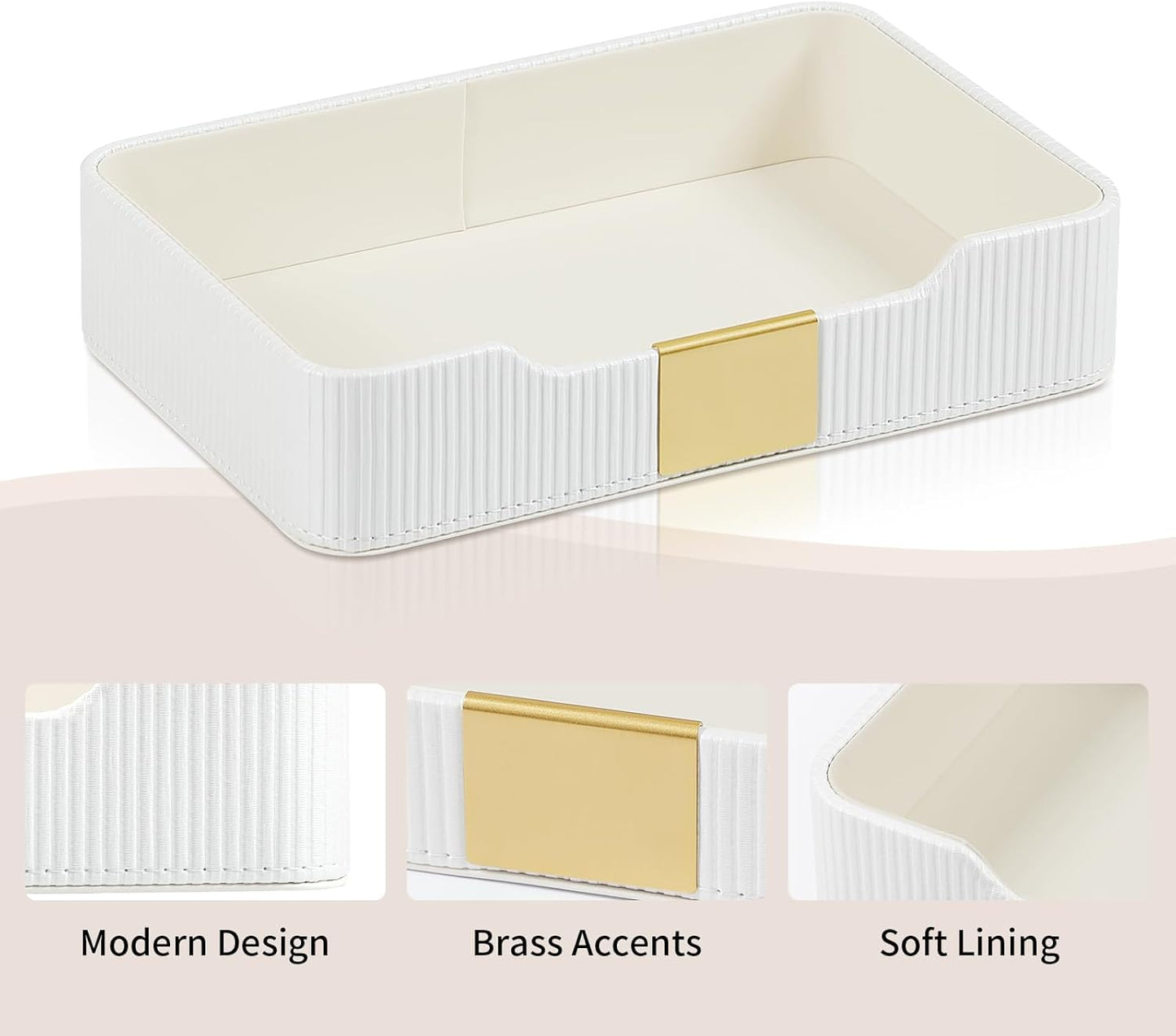 Valet Tray Desktop Storage Organizer, PU Leather Catchall Bedside Vanity Tray with Brass Accents Block Nightstand Organizer for Keys Watch Wallet Phone, Decorative Nightstand Storage (Green)