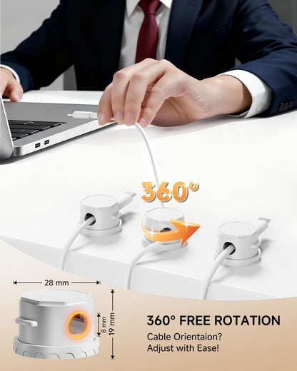 Cord Organizer Holder, 360° Rotatable Magnetic Cable Clips, Strong Adhesive Cable Management Desk Accessories, Adjustable Wire Organizer Hide Cords Neatly for Nightstand/Home/Kitchen/Office/Car