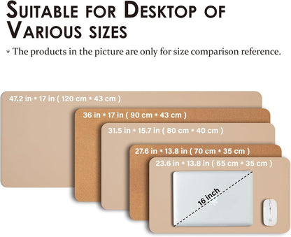 Cork Desk Mat - Dual-Sided Desk Pad for Office and Home - Desk Organization and Accessories - Ideal for Large Mouse Pad and Desk Mats on Top of Desks(Dark Green,90cmx 43cm)