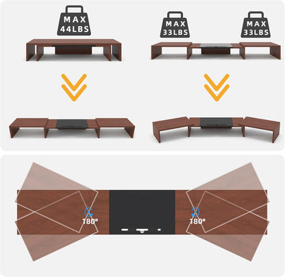 WESTREE Triple Dual Monitor Stand Riser, Extra Long Monitor Stand for 1~2~3 Monitors, Monitor Stand with Length and Angle Adjustable, 3 Shelf Desktop Storage Riser for Monitor Computer Screen Laptop
