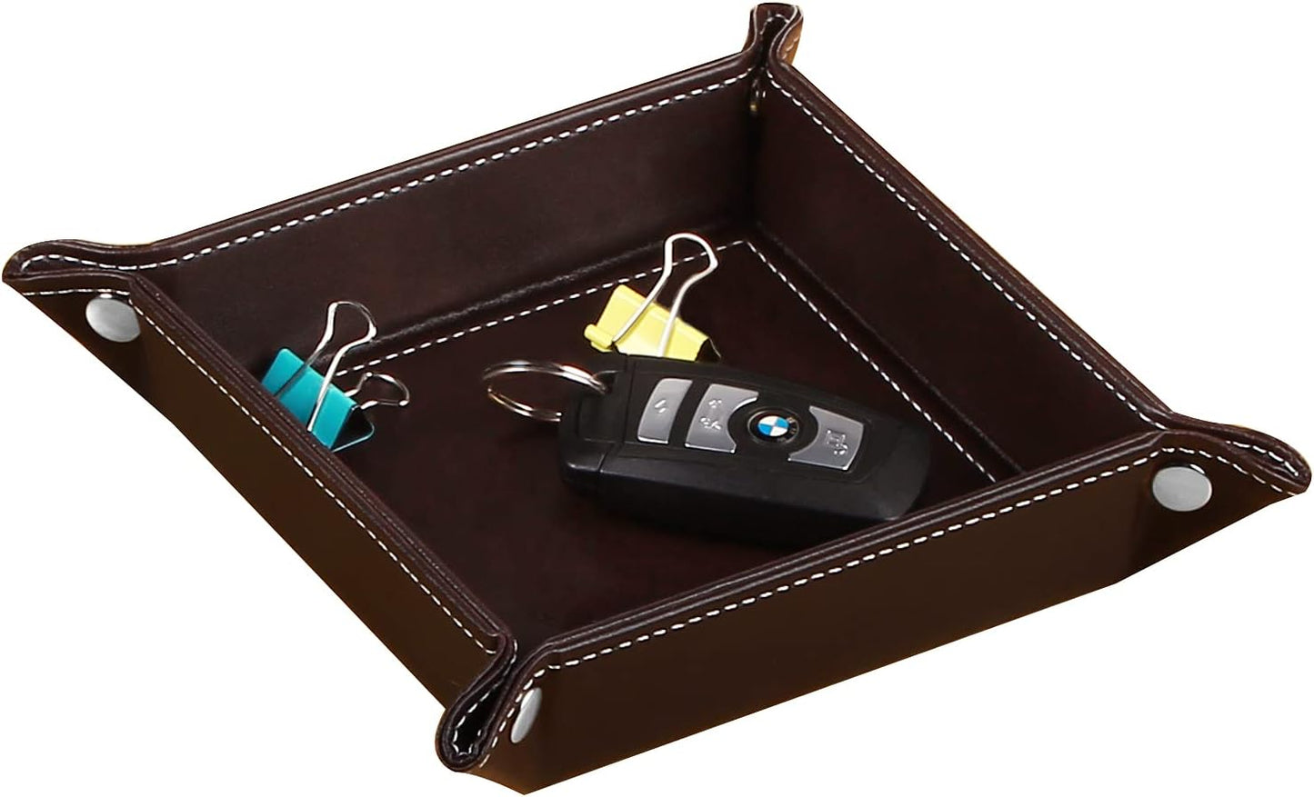 YAPISHI Key Dish Bowl for Men, Entryway Catchall Holder Bedside Table Valet Tray for Pocket Stuff, PU Leather Nightstand Organizer for Dice/Coins/Wallet/Watch/Rings/Sunglasses, Dresser/Coffee Table