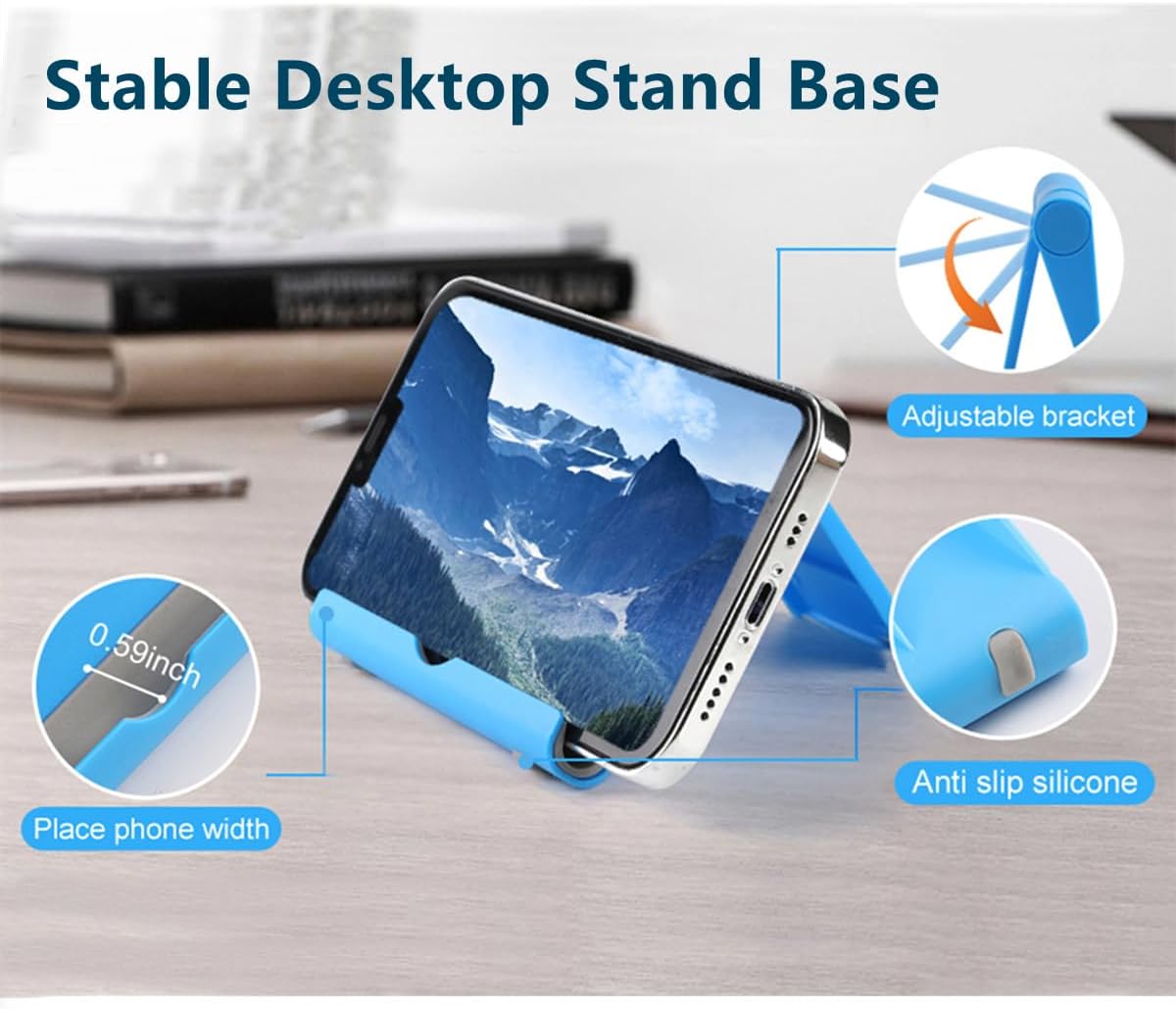 Adjustable Foldable Cell Phone Stand for Desk, Compatible with Most Smartphones and Tablets, Fits Devices up to 10 Pounds