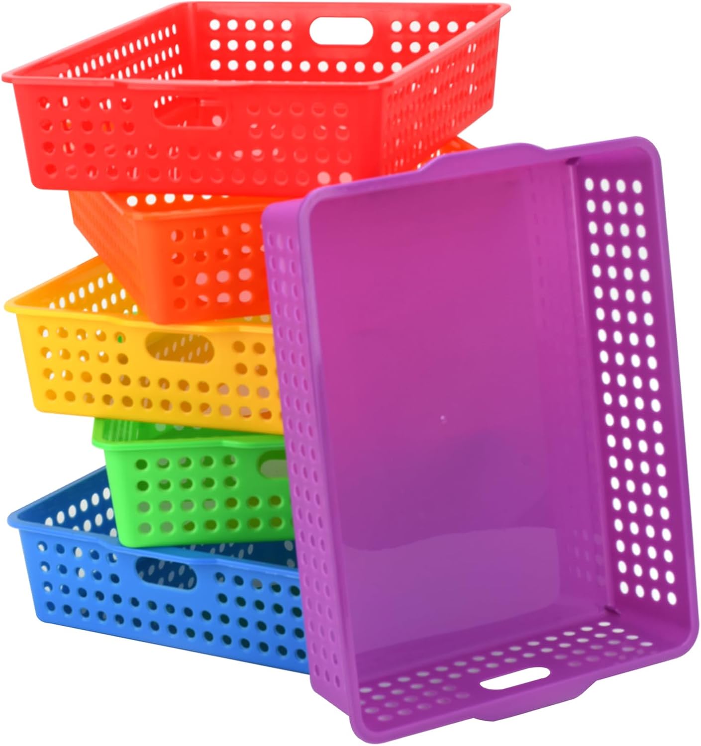 6-Pack Stackable Paper Trays with Handles, Modern Desktop Organizer for A4 Documents, Homework Turn-In Bins for Classroom & Office Use
