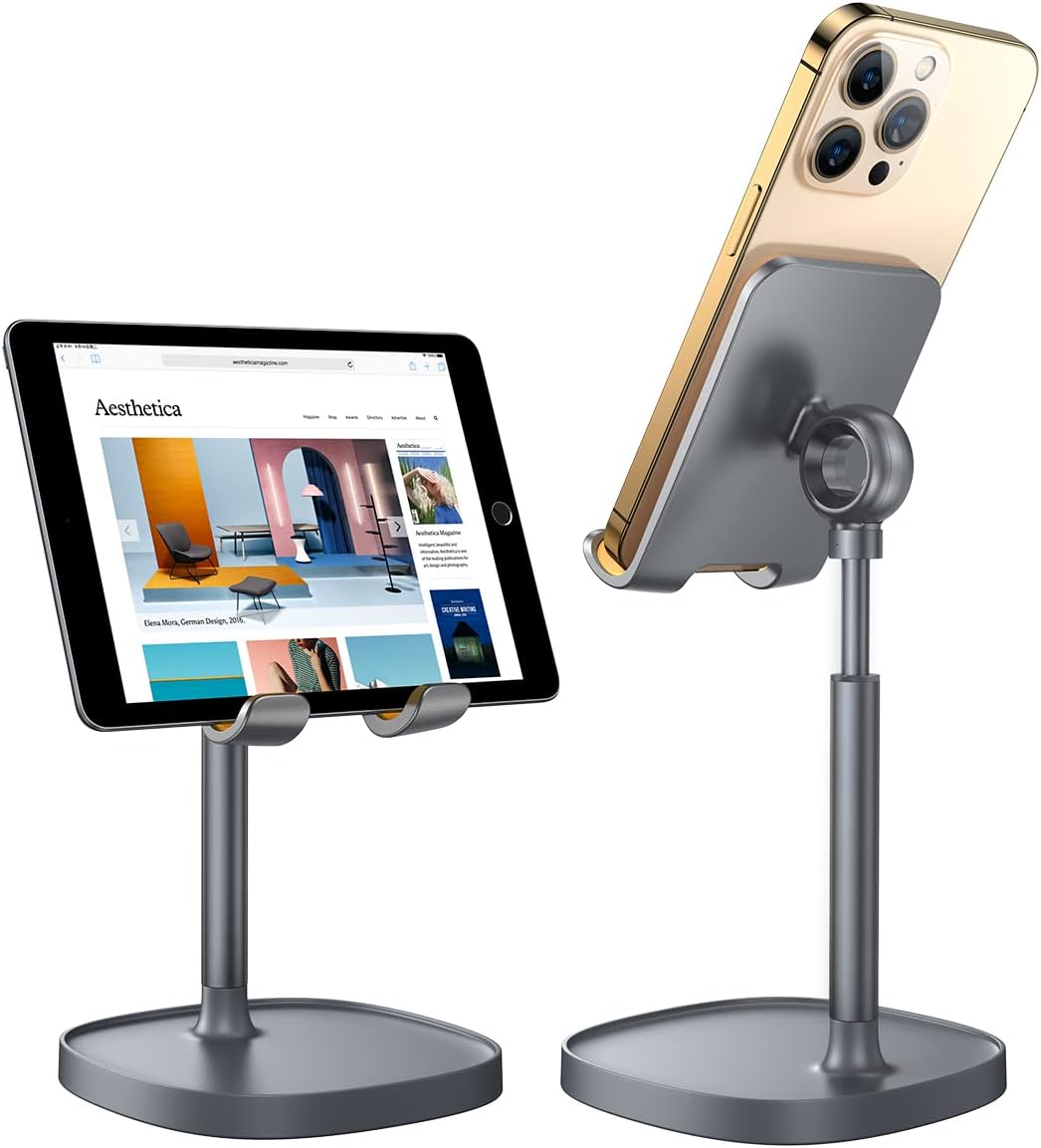 LISEN Cell Phone Stand Phone Holder for Desk Office Decor, Office Desk Accessories Women PC Gaming Essentials iPhone Stand Gadgets Men Gifts for Mom Fit OtterBox Case Switch iPad Air Tablet 4-10 in