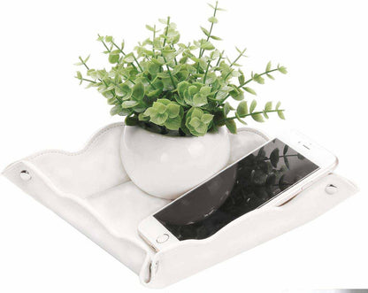 Valet Tray for Men Women 2 Pack - PU Leather Travel Catchall Tray Organizer - Desk Bedside Nightstand Storage Box for Jewelry Key Phone Remote Controller Wallet Watch Glasses Readers -White
