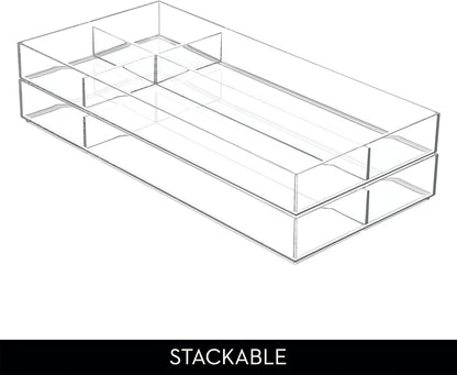 iDesign Clarity Plastic Divided Drawer Organizer, Storage Container for Vanity, Bathroom, Kitchen Drawers, 8" x 16" x 2", Clear,40850