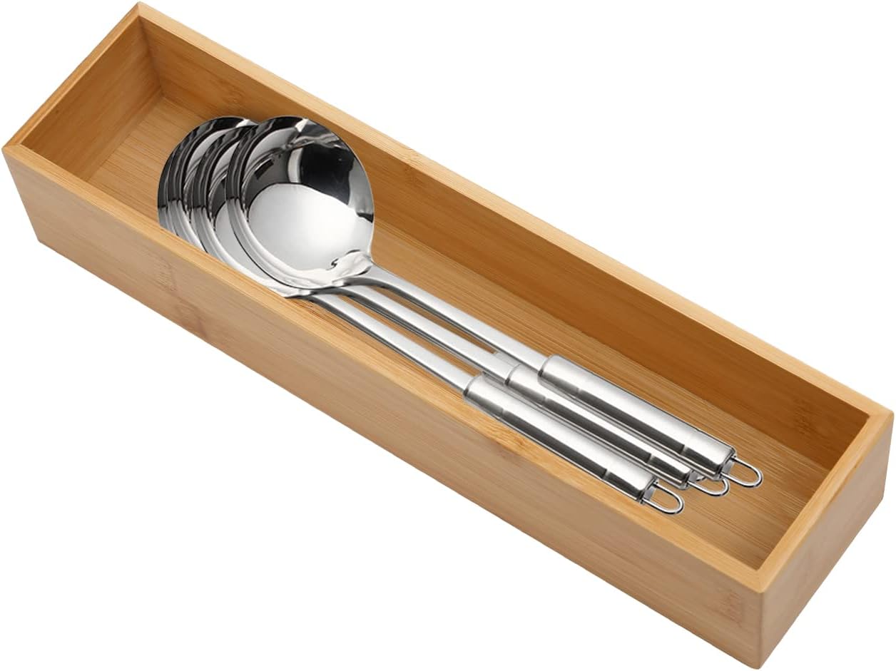 PRATIQUE Bamboo Drawer Organizer - Kitchen Utensil Organizer Silverware Tray Cutlery Holder，Office Desk Supplies and Accessories (8.9x5.9x2.6 inch)