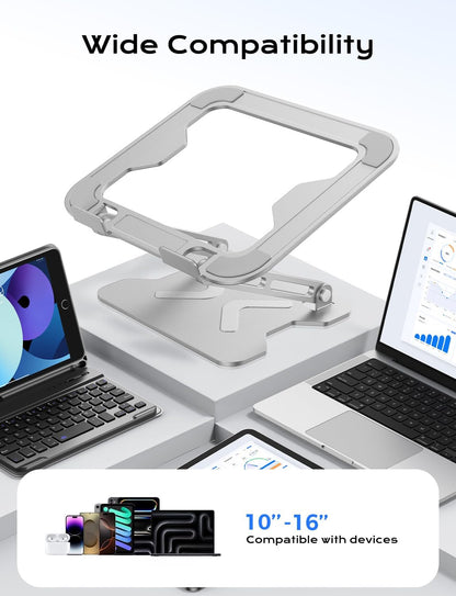 JCZT Adjustable Laptop Stand for Desk, Metal Foldable Laptop Riser, Portable Laptop Holder Mount, Ventilated Cooling Computer Notebook Stand for MacBook Air Pro, All 10-16'' Notebooks Laptops, Gold