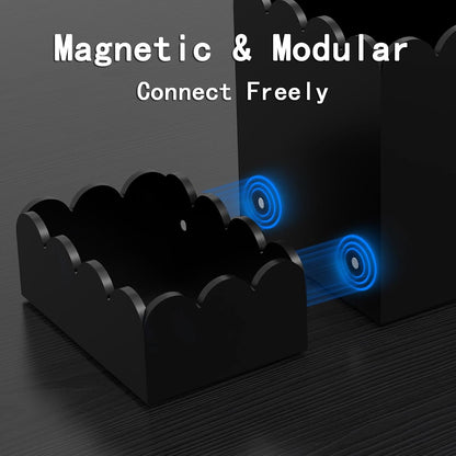 YAGELI Black Acrylic Desk Organizer Set of 3, Magnetic Modular Pen Holder with Sticky Notes & Paperclip Tray, Aesthetic Desk Accessories for Home Office & Minimalist Decor