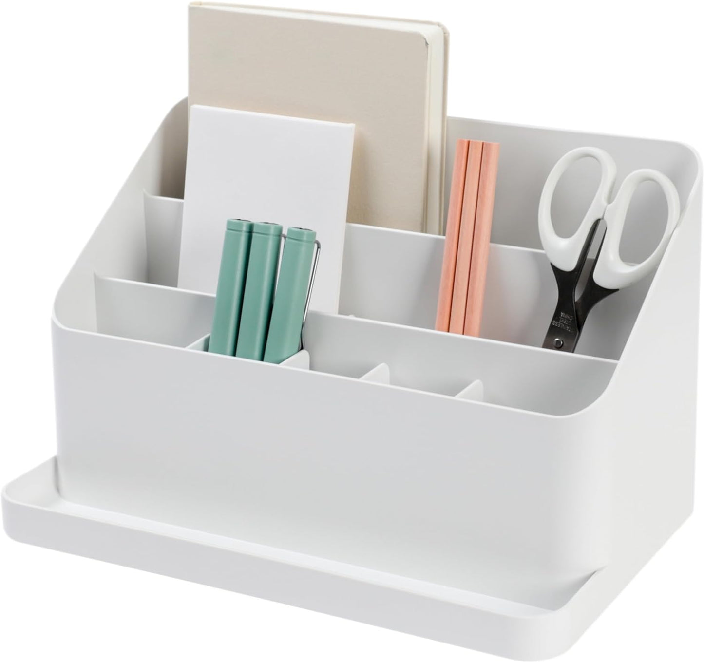 BLUE GINKGO Desk Holder – Korean-Made Office Organizer for Pencils, Pens, Notes, and Desk Supplies (White)