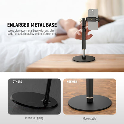 NEEWER Basics Cell Phone Stand for Desk, Adjustable Phone Holder Clamp with Weighted Metal Base, Office Table Phone Mount Compatible with iPhone 16 15 Pro Max Plus Samsung for Video Recording, ST006