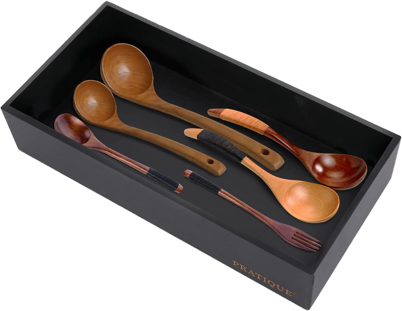 PRATIQUE Bamboo Drawer Organizer - Kitchen Utensil Organizer Silverware Tray Cutlery Holder，Office Desk Supplies and Accessories (8.9x5.9x2.6 inch)