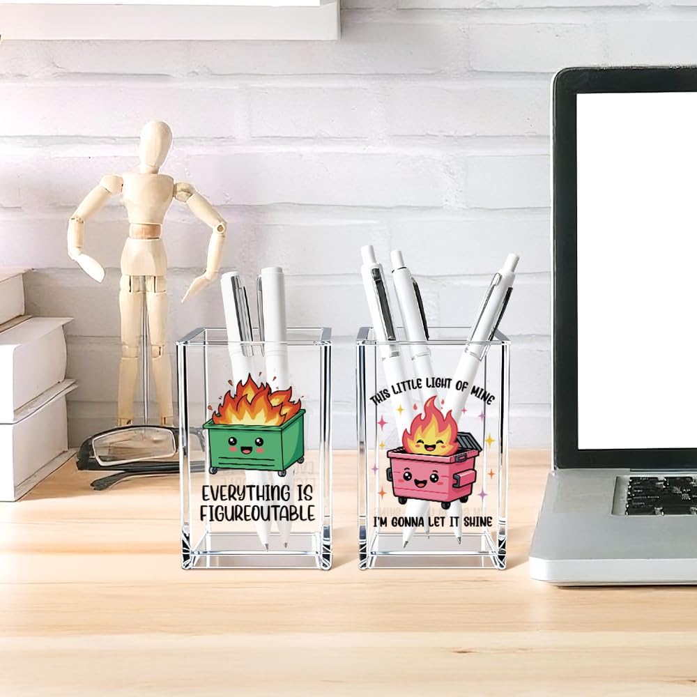 Everything is Figureoutable Acrylic Cosmetic Pencil Pen Holder Cup, Emotional Dumpster Fire Pencil Pen Holder Cup, Therapy Gifts, Mental Health Gifts for Women Colleague Boss Teacher