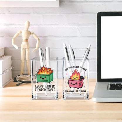 Everything is Figureoutable Acrylic Cosmetic Pencil Pen Holder Cup, Emotional Dumpster Fire Pencil Pen Holder Cup, Therapy Gifts, Mental Health Gifts for Women Colleague Boss Teacher