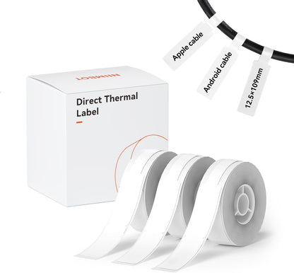 NIIMBOT White Cable Label Maker Tape for D11/D110/D101 Label Maker, 12.5 x 109 mm (0.49'' x 4.29''), 3 Rolls, Thermal Label for Home Office Labeling Tape Replacement