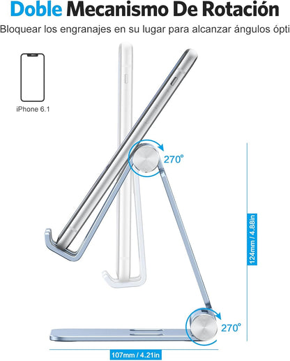 OMOTON Foldable Cell Phone Stand, C4 Portable Aluminum Phone Holder, Adjustable Phone Dock Cradle Compatible with iPhone 17/16/15 Pro Max Air, Samsung Galaxy, Small Tablets, All Smart Phones, Silver