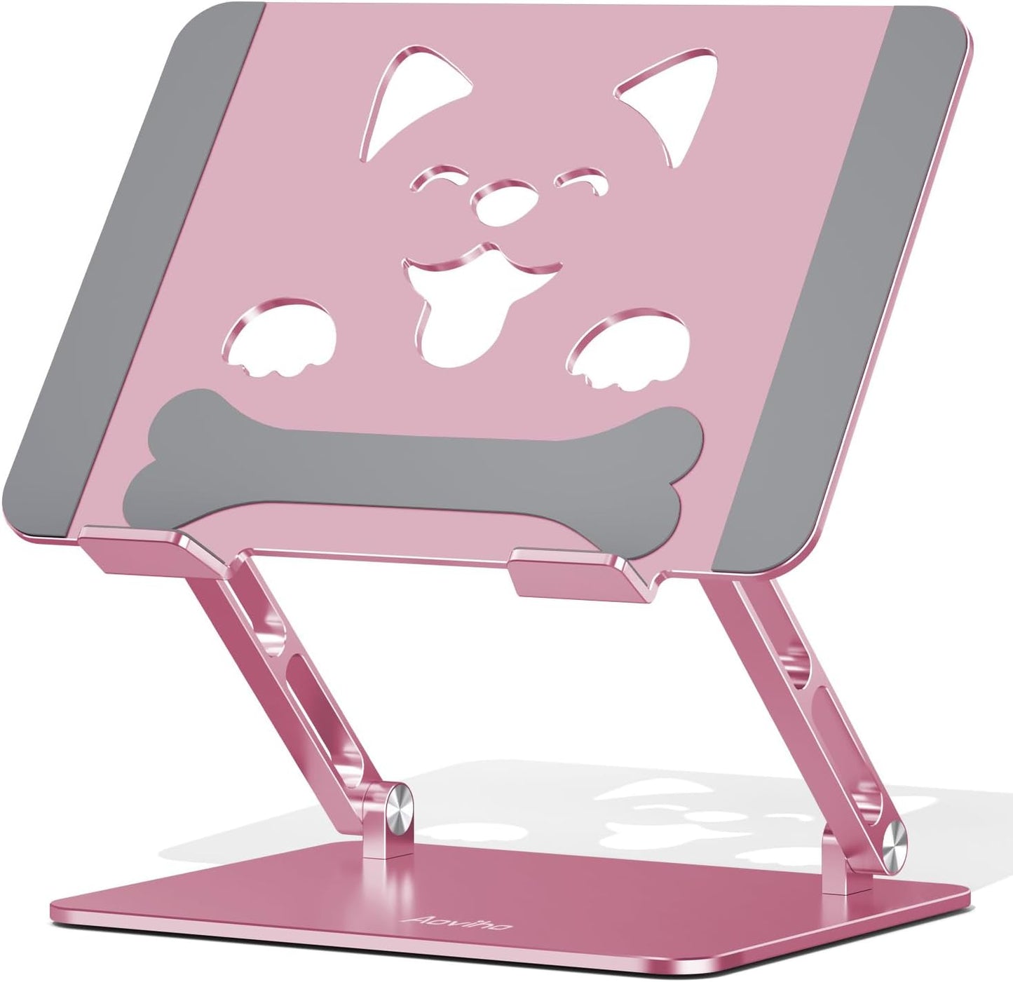 Aoviho Laptop Stand for Desk-Adjustable, Foldable, Portable, Ergonomic Aluminum Notebook Riser with Unique Puppy Cooling Vent, Desk Gift for 10"-17.3" Devices Mac, Dell, HP, Lenovo, Samsung, Gray