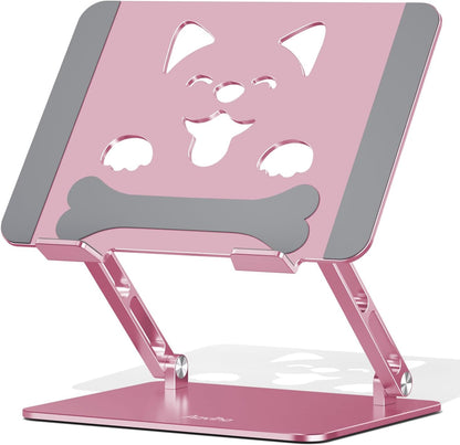 Aoviho Laptop Stand for Desk-Adjustable, Foldable, Portable, Ergonomic Aluminum Notebook Riser with Unique Puppy Cooling Vent, Desk Gift for 10"-17.3" Devices Mac, Dell, HP, Lenovo, Samsung, Gray