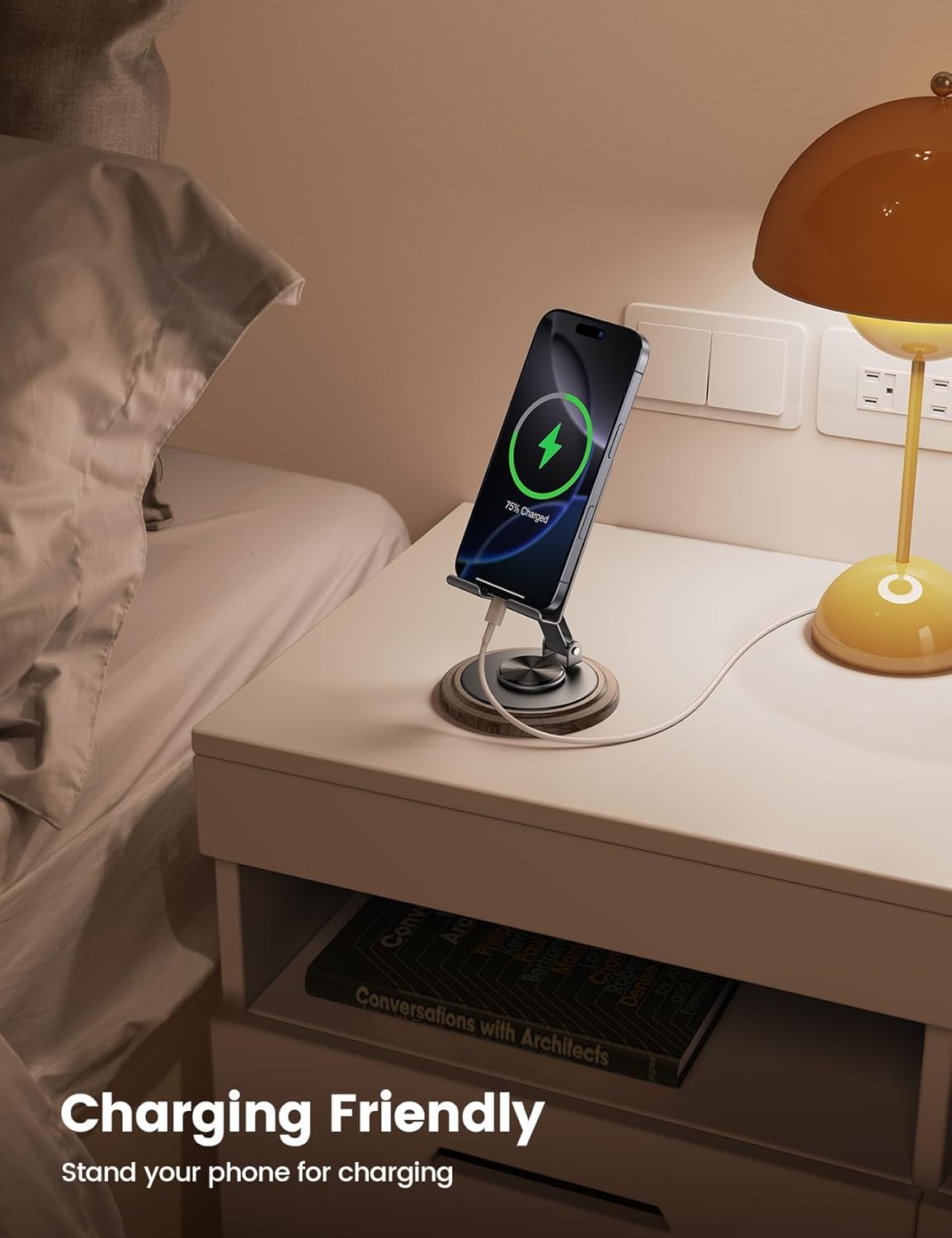 Adjustable Cell Phone Stand,360 Rotating Foldable Desktop Cellphone Stand with Anti-Slip Base Portable Phone Holder for iPhone 17 16 15 14 13 Pro Max, All Smart Phones, iPad