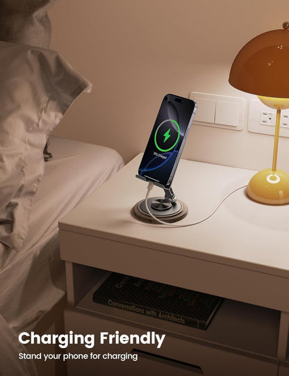 Adjustable Cell Phone Stand,360 Rotating Foldable Desktop Cellphone Stand with Anti-Slip Base Portable Phone Holder for iPhone 17 16 15 14 13 Pro Max, All Smart Phones, iPad