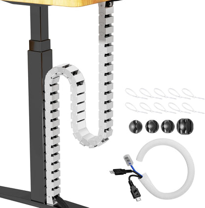 Cinati 52 Inch Vertebrae Cable Management, Black Under Desk Vertebrae Cable Management Kit, Adjustable Length Wire Sleeve for Standing Desk, Cord Organizer for Office - 2 Way Mounting (Tape or Screw)