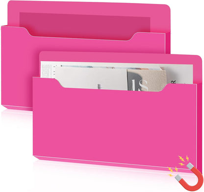 Feifeiya 2 Pcs Magnetic File Folder Wall Hanging Holder Large Pocket Paper Magazine Mail Organizer for Refrigerator Classroom Locker Whiteboard(Vertical,Purple Color,12.2 x 9.4 Inches)