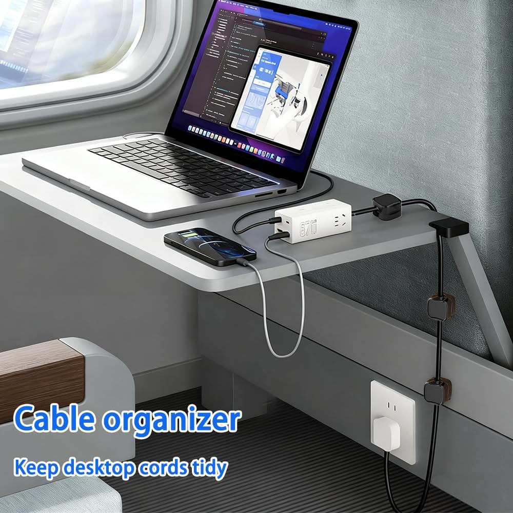 6-Pack Magnetic Cable Clips Cord Organizer-Cable Smooth Adjustable, Desk Cable Management Accessories, Wire Holder Keeper for Desktop,Nightstand,Home Office,Workspace,Phone-Black