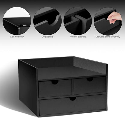 Charmewooden Desk Organizer with Drawers Countertop Drawers Organizer Tabletop Storage Organization Box Home Office Workspace Bathroom Toiletries Supplies (black with shelf)