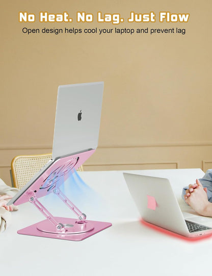 Adjustable Laptop Stand for Desk-360° Rotating Base Aluminum Laptop Riser,Ergonomic Computer Stand for Office Home MacBook Pro/Air Dell HP up to 16'',Black