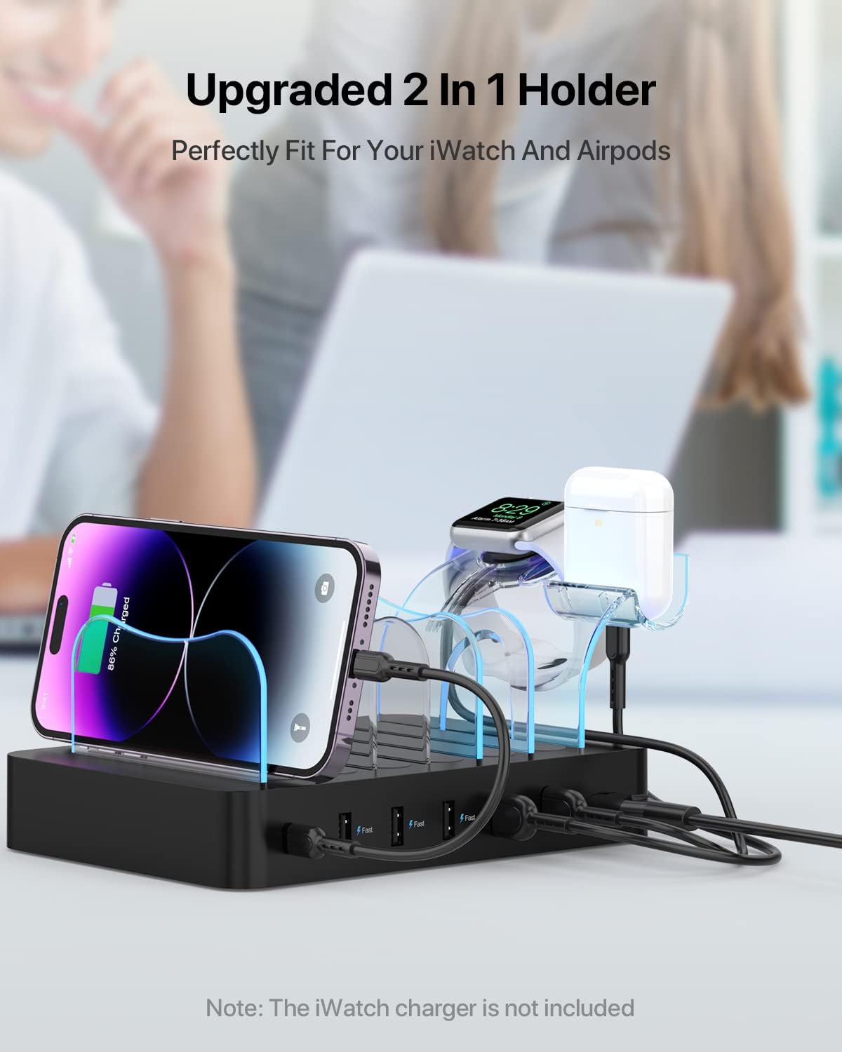 SooPii 60W 6-Port PD Charging Station for Multiple Devices, 20W PD USB C Fast Charging for lPhone 14/13/12,6 Short Cables Included, 2 in 1 Holder,for Phones,Tablets and Others…
