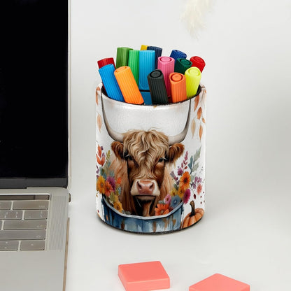 Leather Pen Holder for Desk, Love Cherry Pencil Organizer Pencil Cup Desk Decor Makeup Brush Holder Multifunctional Office Supplies for Home,Office, School