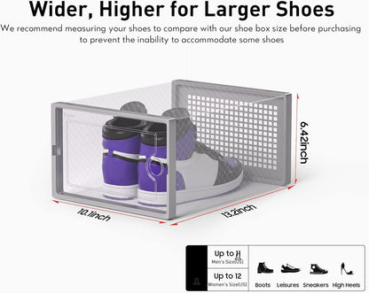 Kuject X-Large Shoe Storage Boxes Organizers Clear Plastic Stackable 12 Pack, Shoe Rack & Holder Substitute, Sneaker Containers, Toy Storage Organizer Bins for Entryway, Closet, Under Bed, Black