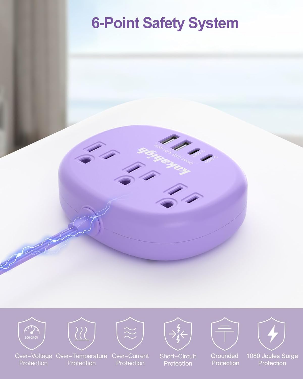 Pink Extension Cord with Surge Protected 1080J - 5 FT Kawaii Power Strip, 1625W Cute Extension Cord with 3 AC Outlet 4 USB (24W/4.8A), Compact for Cute Pink Kawaii Desk Home Essentials