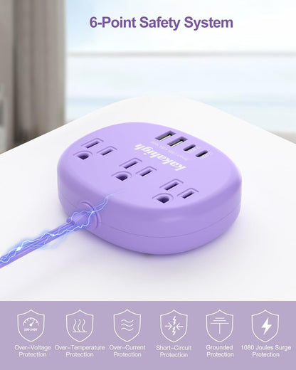 Pink Extension Cord with Surge Protected 1080J - 5 FT Kawaii Power Strip, 1625W Cute Extension Cord with 3 AC Outlet 4 USB (24W/4.8A), Compact for Cute Pink Kawaii Desk Home Essentials