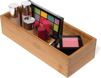 Lipper International Bamboo Wood Utensil Holder Storage Box for Cooking Tools, Makeup, or Office Supplies, 4" x 9 1/4" x 3"
