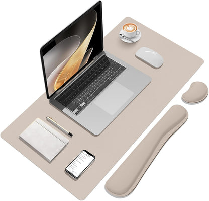 Wrist Rest for Computer Keyboard and Mouse, Ergonomic Design Wrist Support Pad for Keyboard, Soft Memory Foam Desk Pads Support Hand and Arm Easy Typing Pain Relief, 2 Piece Pad, Cream Pink
