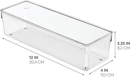 iDesign Plastic Drawer Organizer Bins - Storage for Kitchen, Bathroom, and Desk Drawers - Set of 6 - Clear