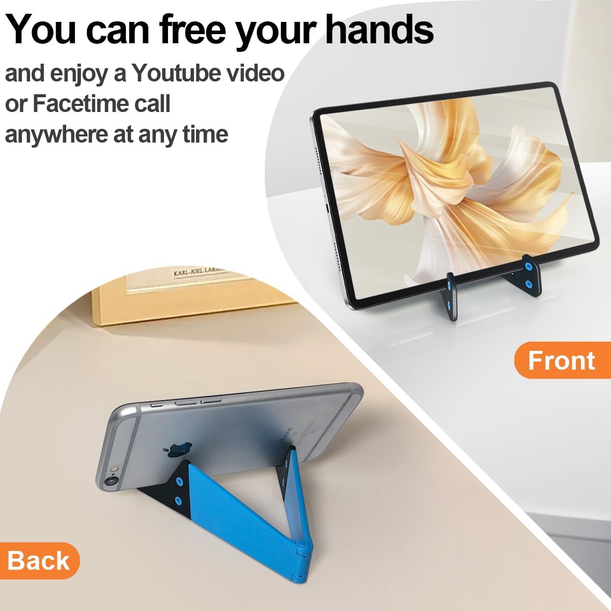 POQOD 2 Pack Cell Phone Stand, Foldable Phone Holder for Desk Compatible with Phone 15 14 13 12 11 Pro Xs Xs Max Xr X 8, Nintendo Switch, All Phones, Black & White