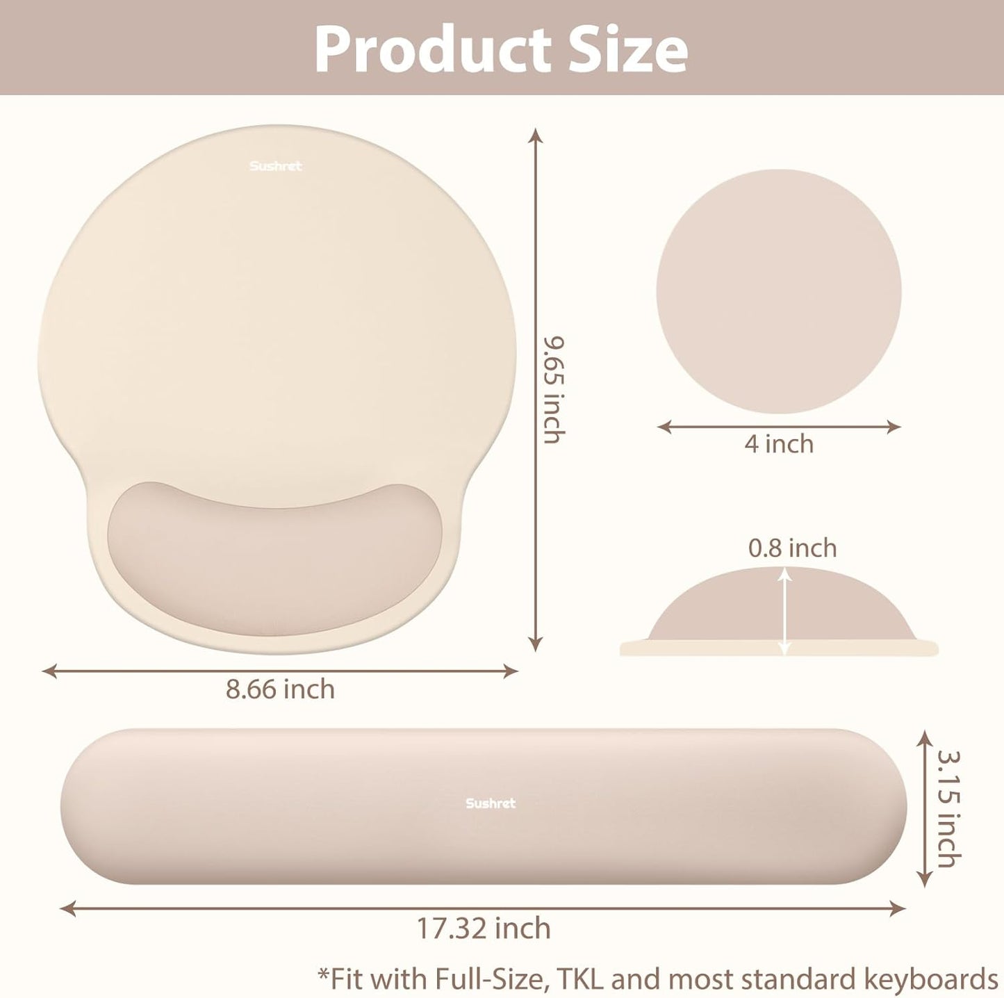 Sushret Mouse Pad and Keyboard Wrist Rest, 3-in-1 Gel Memory Foam Ergonomic Mouse Pad with Wrist Rest Set,Gaming Mousepad Arm Cushion Support for Computer Office Desk Accessories Cute Setup,Sage Green