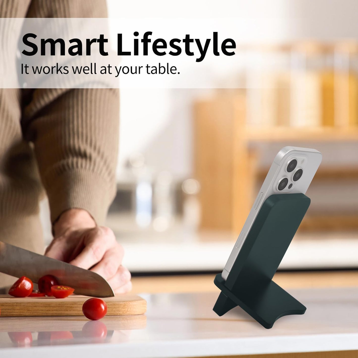 LUCKY BEAN Wood Phone Stand, Desktop Wooden Phone Holder, Portable Phone Stand for Desk, Compatible with iPhone & All Cell Phones (Walnut Wood)