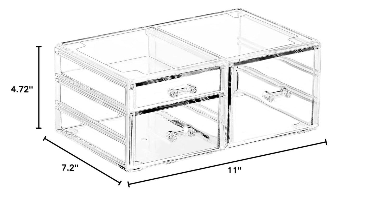 Cq acrylic 1 Pack Clear Stackable Storage Drawers for Vanity,Stackable 6 Drawers Desktop Organizer With Drawers,Cute Desk Storage for Office,Jewelry,Hair Clip,Beauty,Skincare and Make Up Organizers