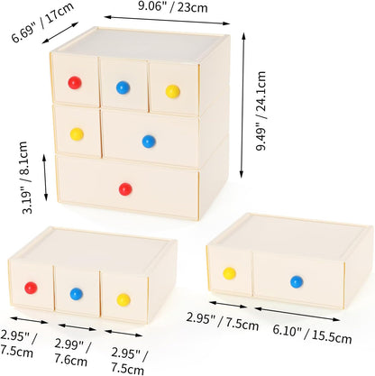 Desktop Storage Drawers, Plastic Desk Organizer with 3 Drawers, Modular Stackable Toolbox Units for Office Stationary, Makeup Container, Bathroom Countertop (1 Tall Layer, Cream & Clear)
