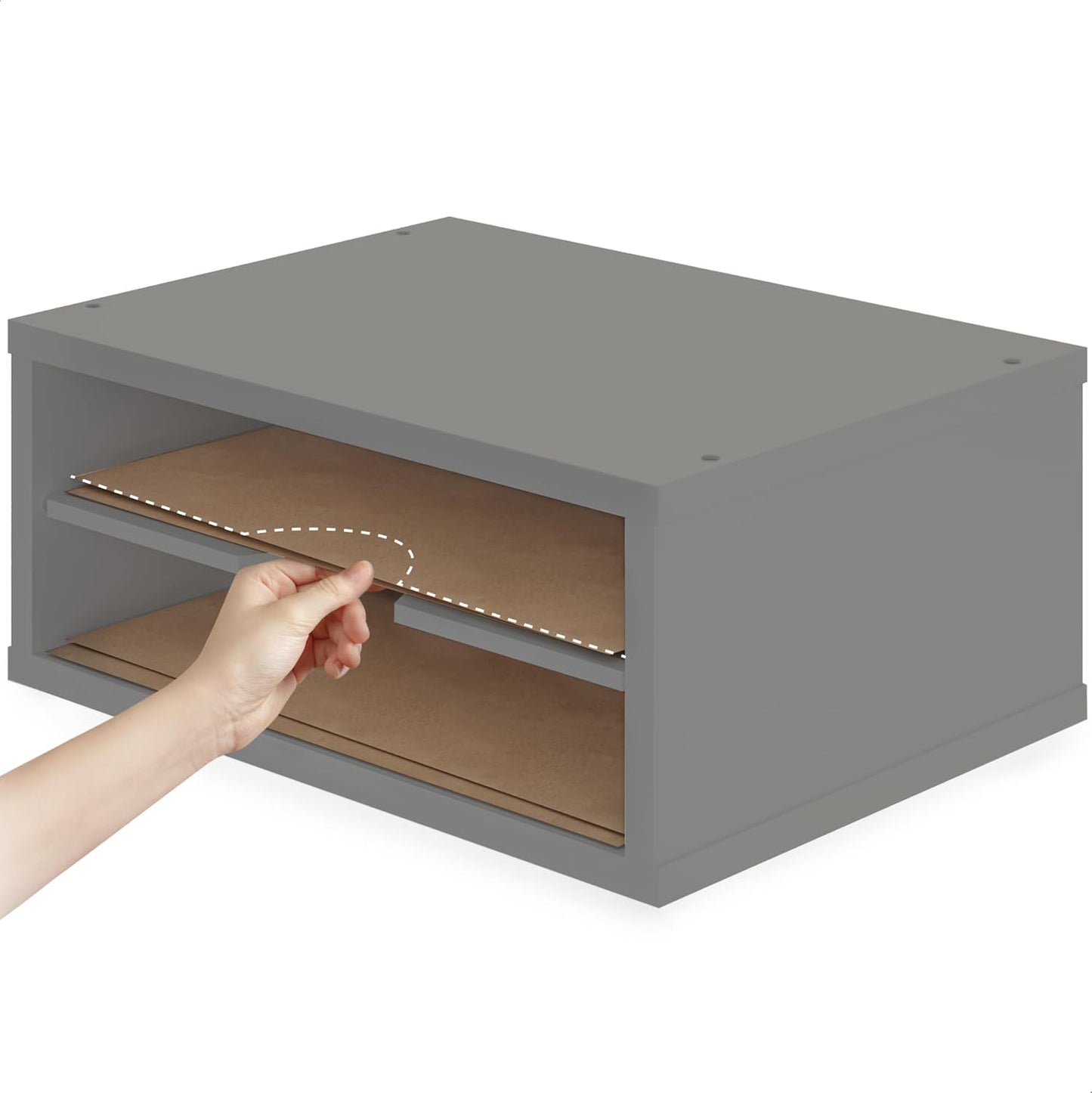 Ballucci File Organizer, 2-Tier Document Paper Sorter, Stackable Wood Desk Organizer Mail Holder, Monitor Stand with Storage Shelves, White