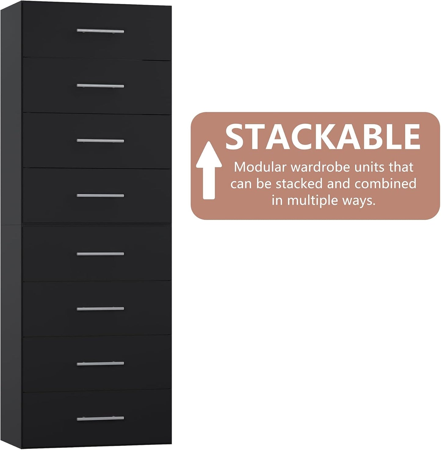 4-Drawer Stackable Storage Organizer Unit for Closet, Modular Wood Closet Storage Bins with Drawers, Closet She-lf Organizer Basket for Hanging Clothes, Wood, 25.5"W