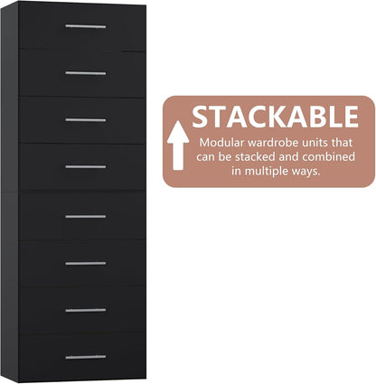 4-Drawer Stackable Storage Organizer Unit for Closet, Modular Wood Closet Storage Bins with Drawers, Closet She-lf Organizer Basket for Hanging Clothes, Wood, 25.5"W